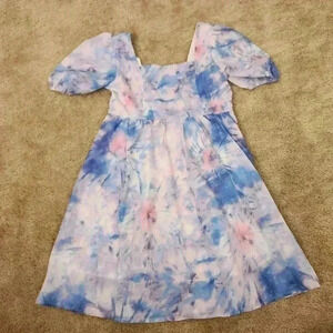 Tie Dye Purple Blue Sunday Up Dress Size M Mini Short Sleeved Dress #Z573